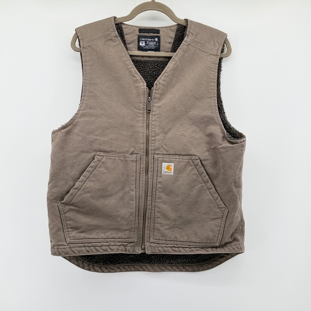 Carhartt Relaxed Fit Sherpa Lined Mock Neck Canvas Vest Brown M OV4394-M